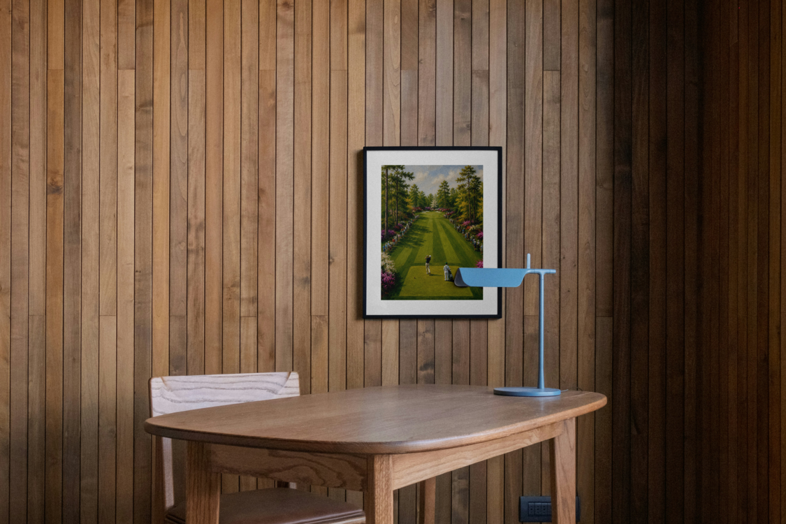 Golf fairway scene art print, framed, on a wall